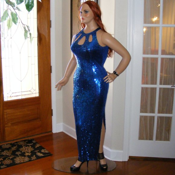 Vintage Blue Sequin Gown - Picture 1 of 8